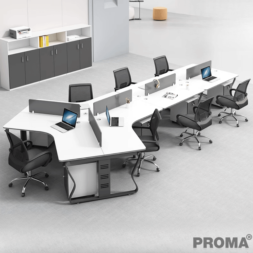[Pre-order] โต๊ะทำงาน Proma-POD-05 สีขาว/ดำ แบบ 7 ที่นั่ง (มีตู้เอกสาร)_12